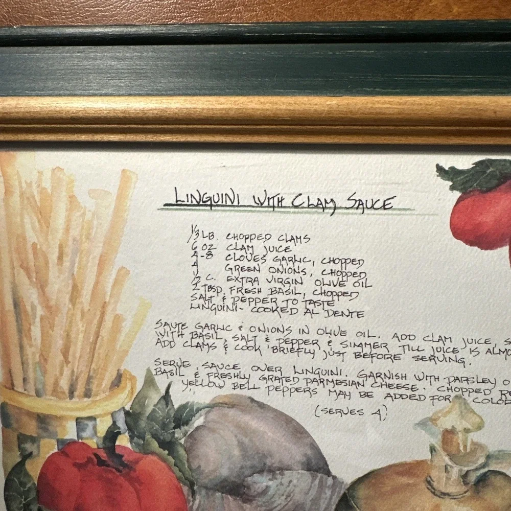 VTG Framed Garden Cookbook 90's Tomato Salsa, And Linguine W-Clamsauce 2-13X11